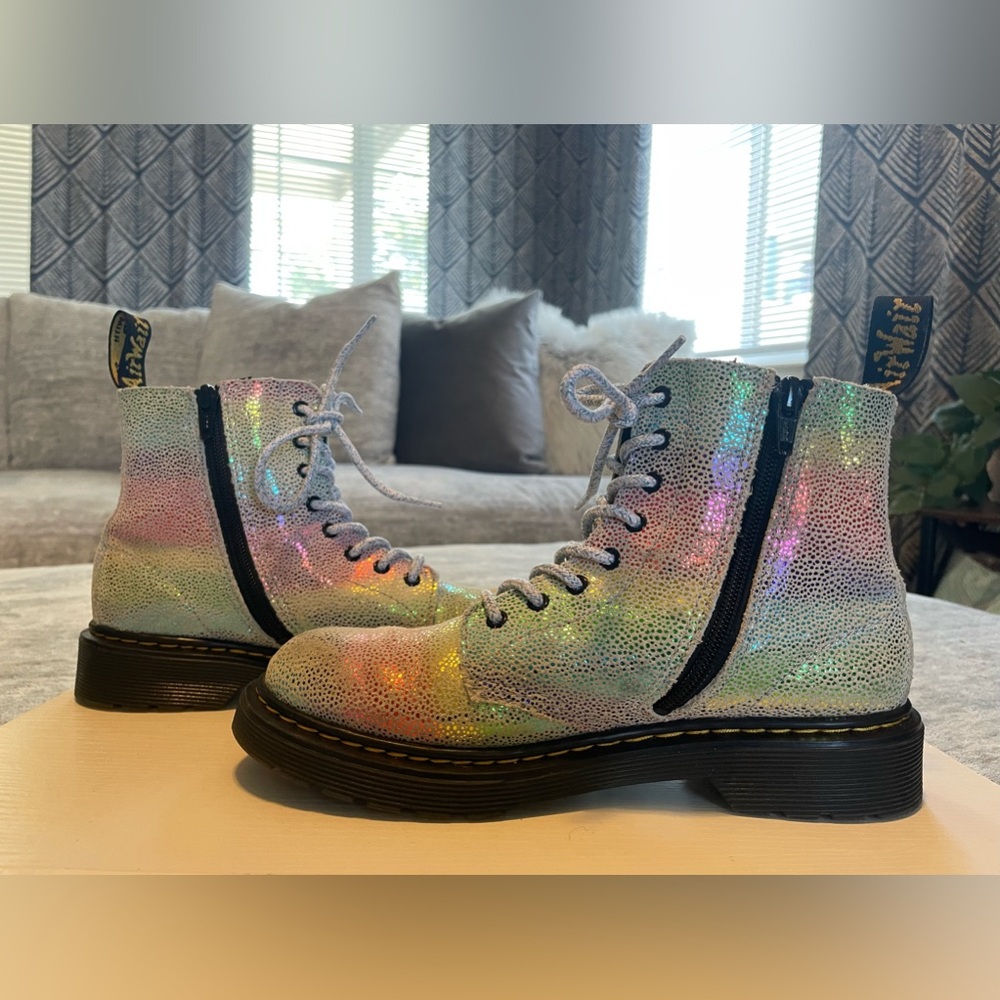Girls Size 4 Metallic Rainbow Dr Martens